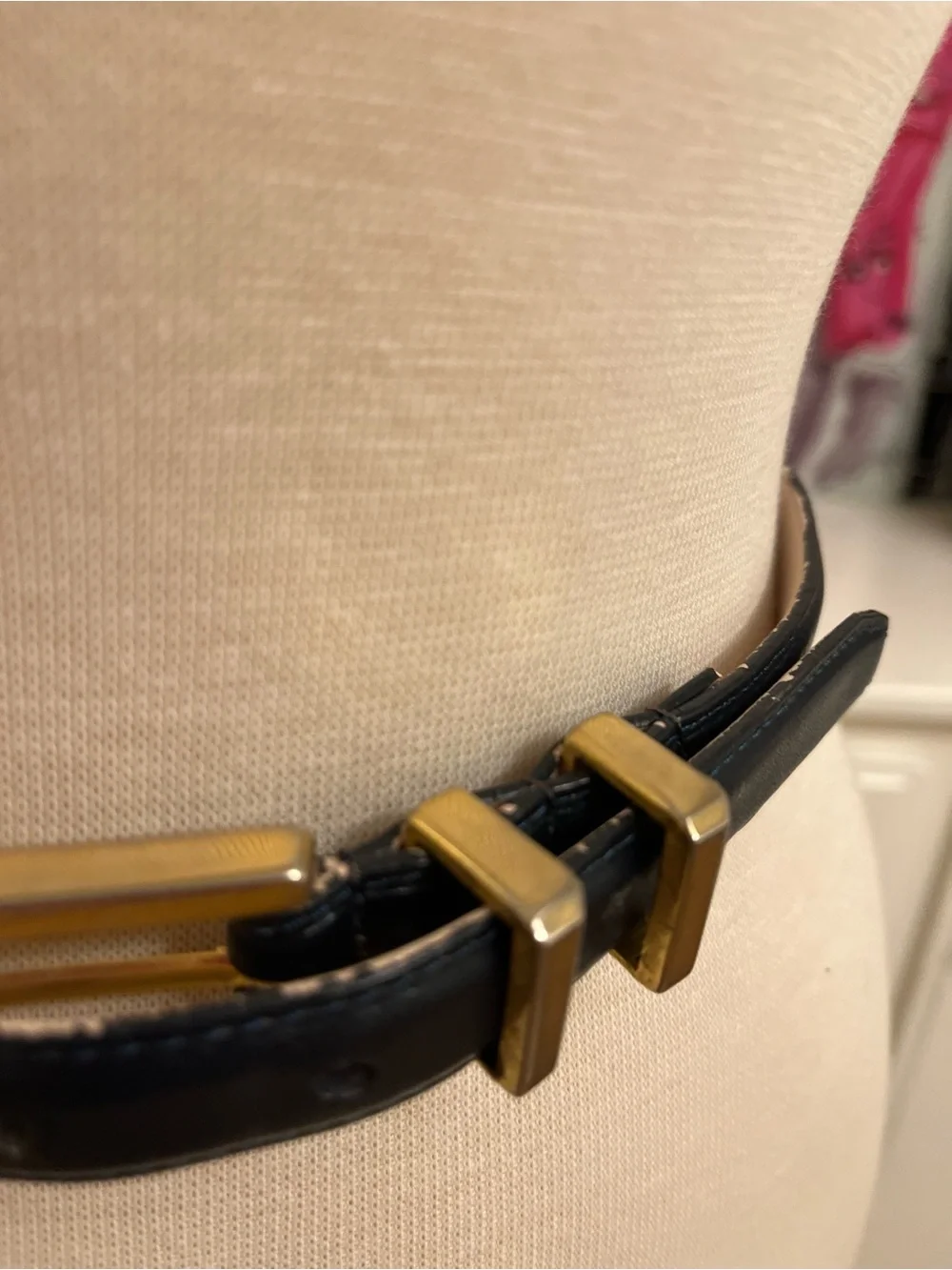 Cipriani Black Leather Belt with Gold Buckle and Double Loops